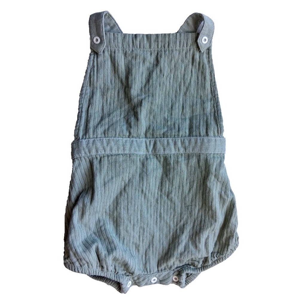 Oso & Me 24 Mos Reversible Overalls Shortalls Green Stripe Cotton Soft